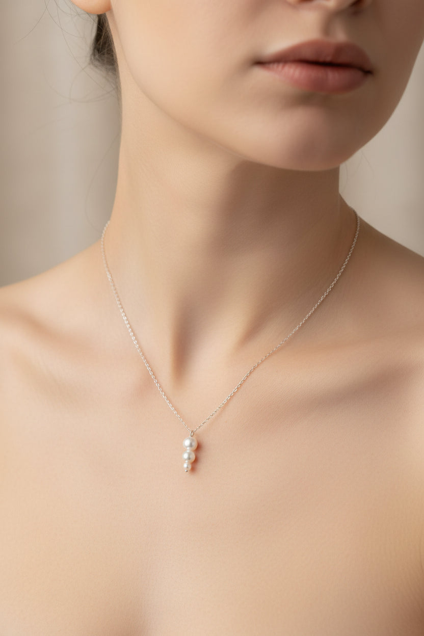 Triple Pearl Drop Necklace – Sterling Silver
