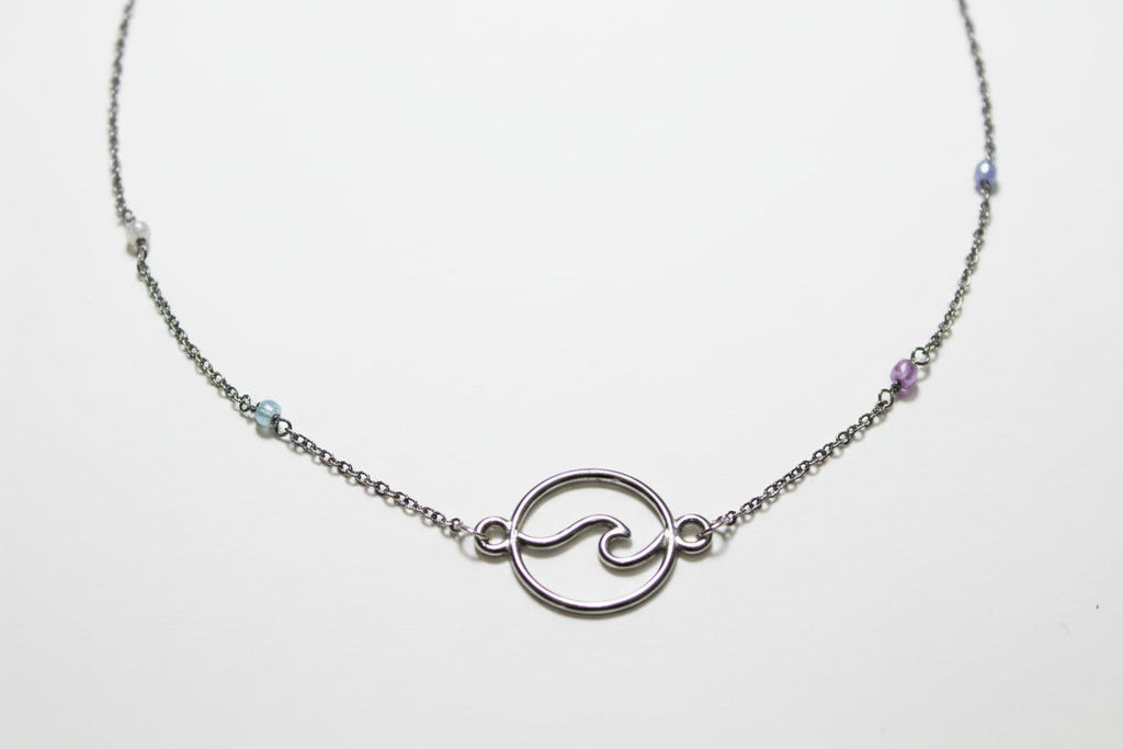 Sterling Silver Wave Necklace with Glass Beads | JIA Jewellery