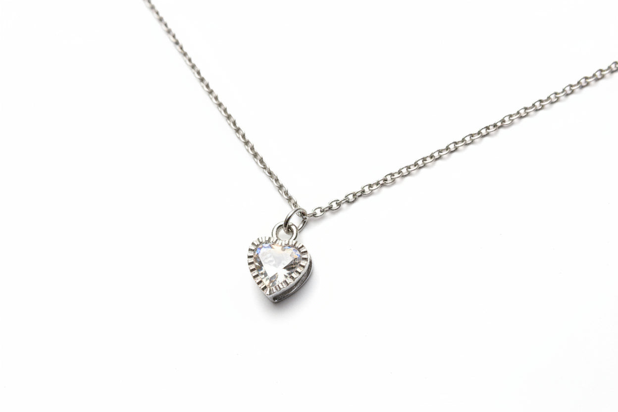 Cubic Zirconia Heart Necklace Sterling Silver Close Up | JIA Jewellery