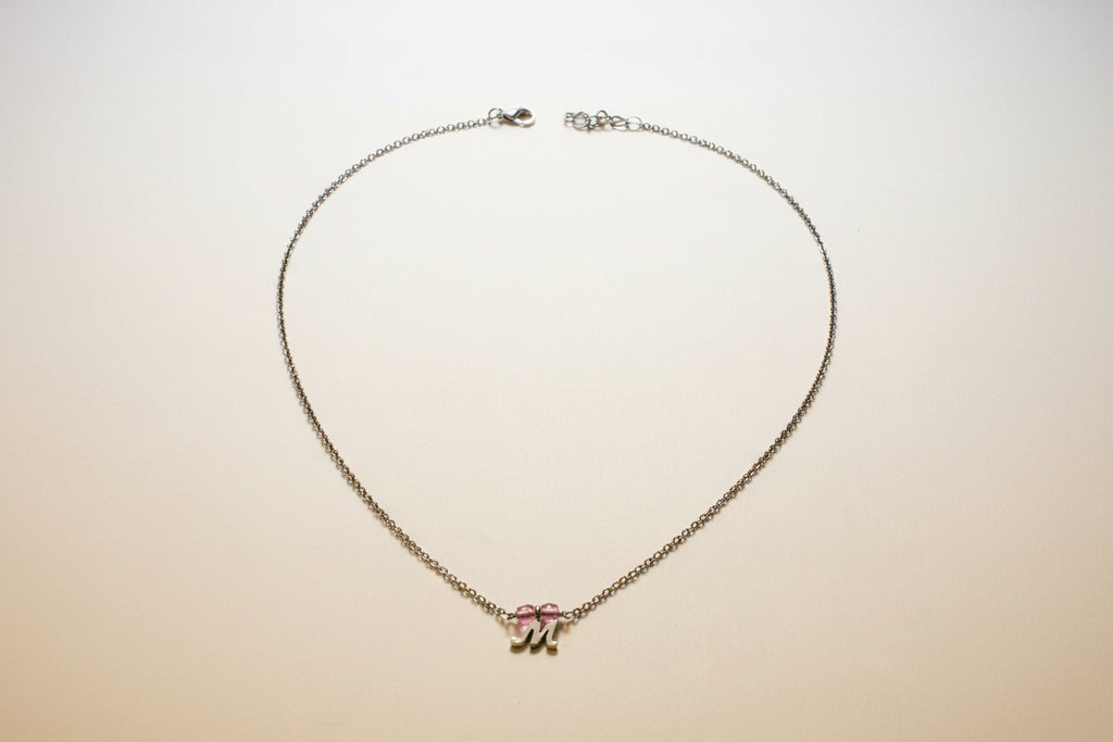 Sterling Silver Initial Necklace with Red Beads | JIA Jewellery