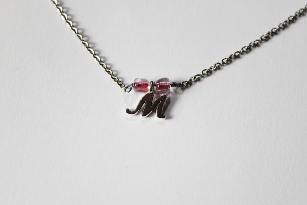 Personalised Sterling Silver Initial Necklace Pink Beads | JIA Jewellery