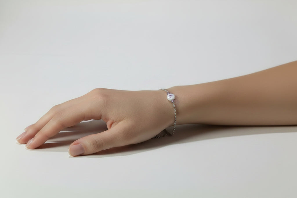 Sterling Silver Initial Bracelet Close Up | JIA Jewellery