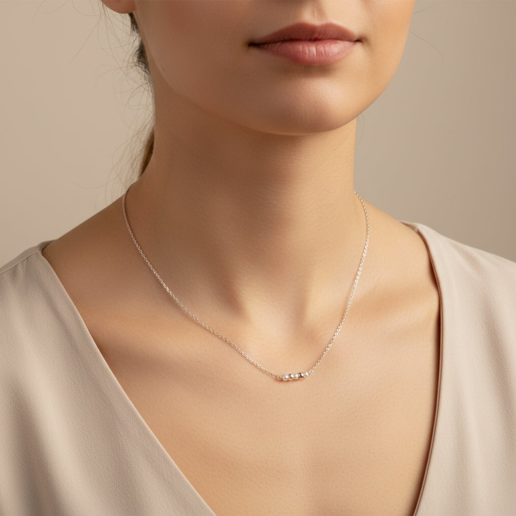 Pearl & Gold Bead Sterling Silver Necklace