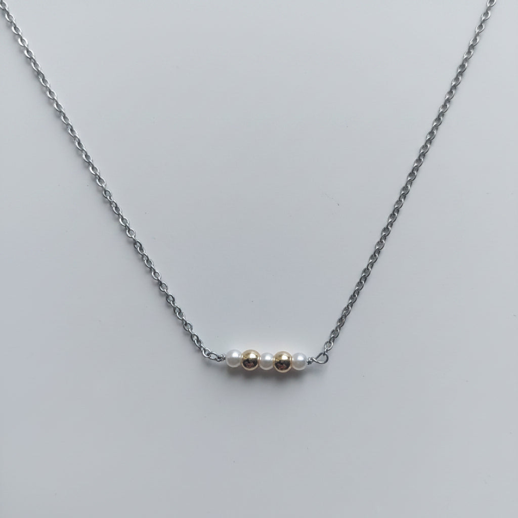 Pearl & Gold Bead Sterling Silver Necklace
