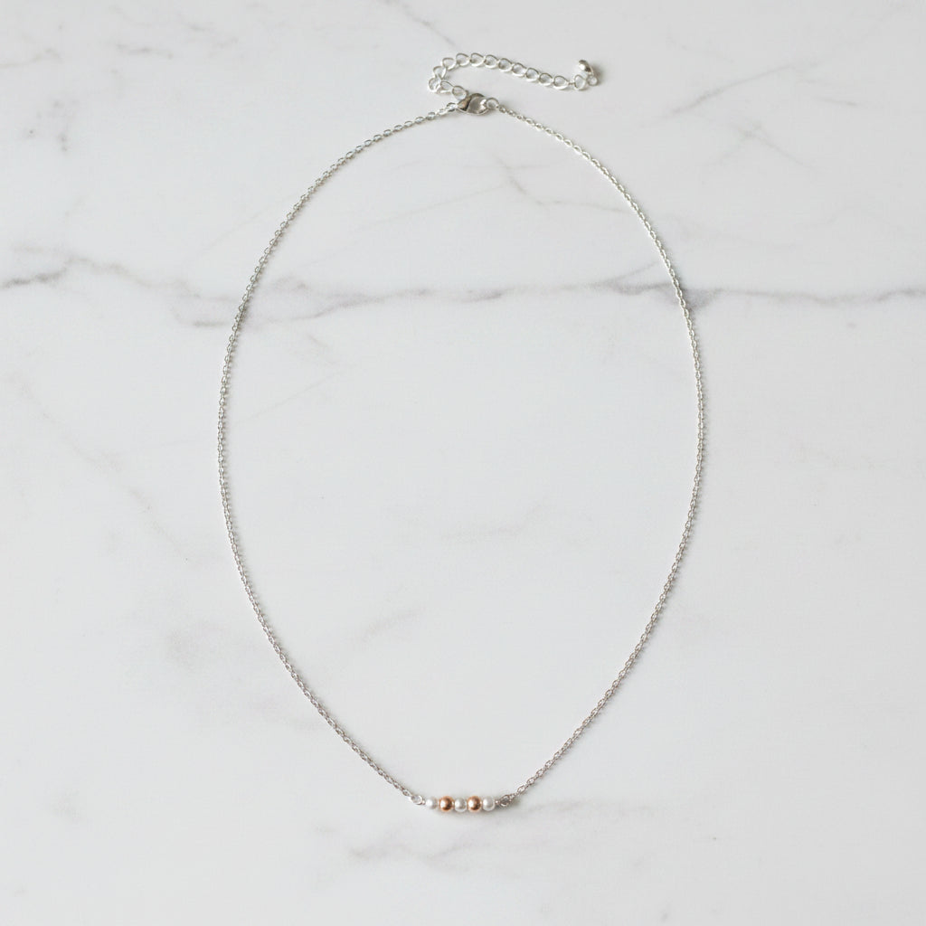 Pearl & Gold Bead Sterling Silver Necklace