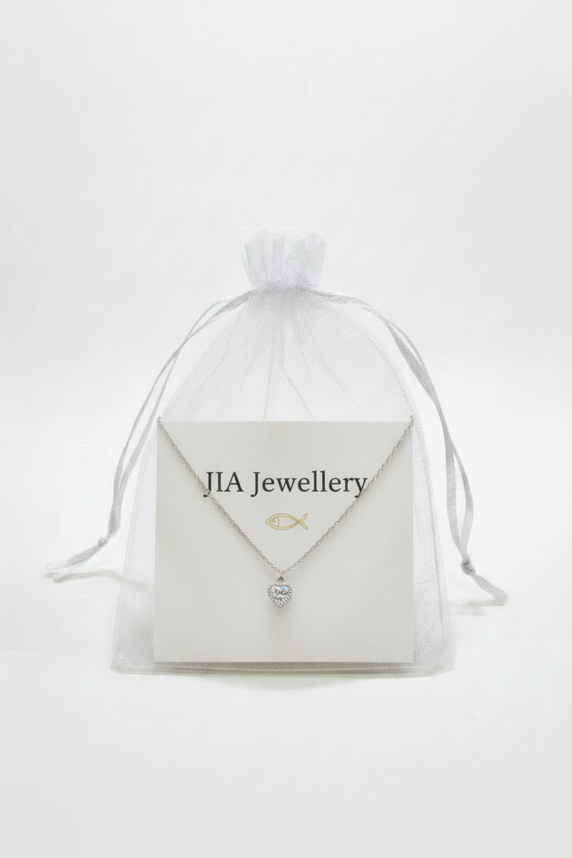 JIA Jewellery Packaging with Logo and Heart Necklace
