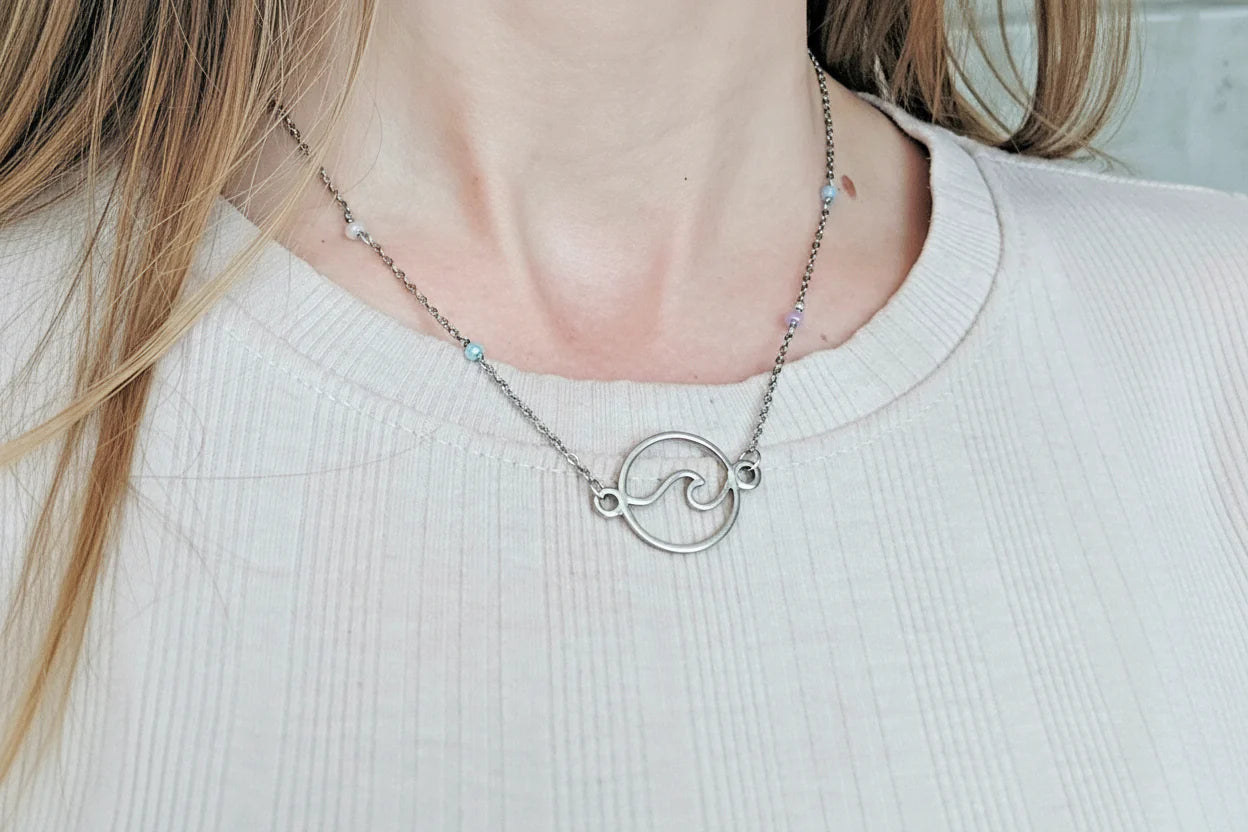 Sterling Silver Wave Necklace with Glass Beads | JIA Jewellery